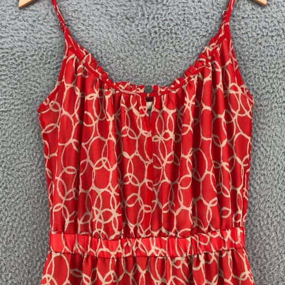 Banana Republic Dress Women 2 Red Maxi Blouson Sundress Pleats Sleeveless Strap* - Picture 2 of 12